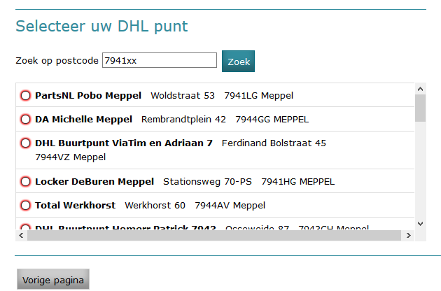 DHL ServicePoint selecteren